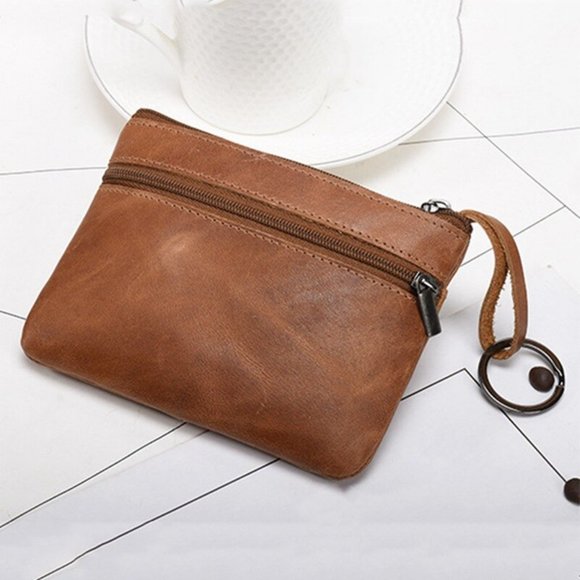 Black Genuine Leather Coin Wallet Pouch Zipper 3 Color Options - Picture 6 of 6